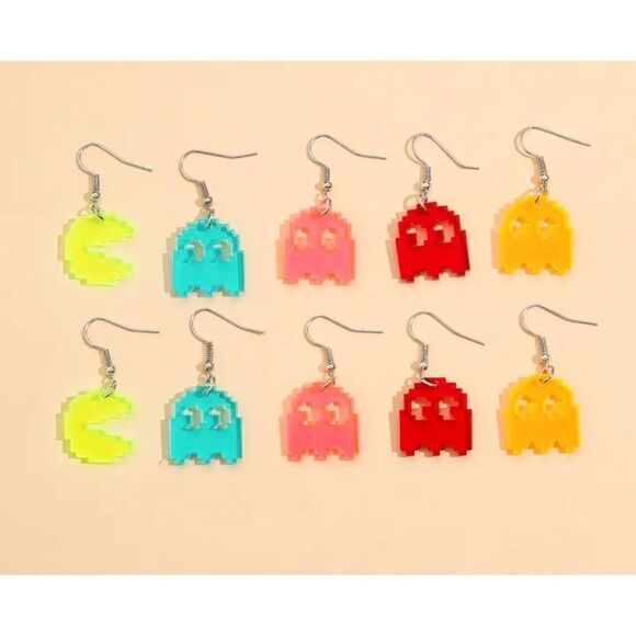 New! Adorable Pac Man or Ghost Ghostie Dangle Earrings! - Picture 1 of 2